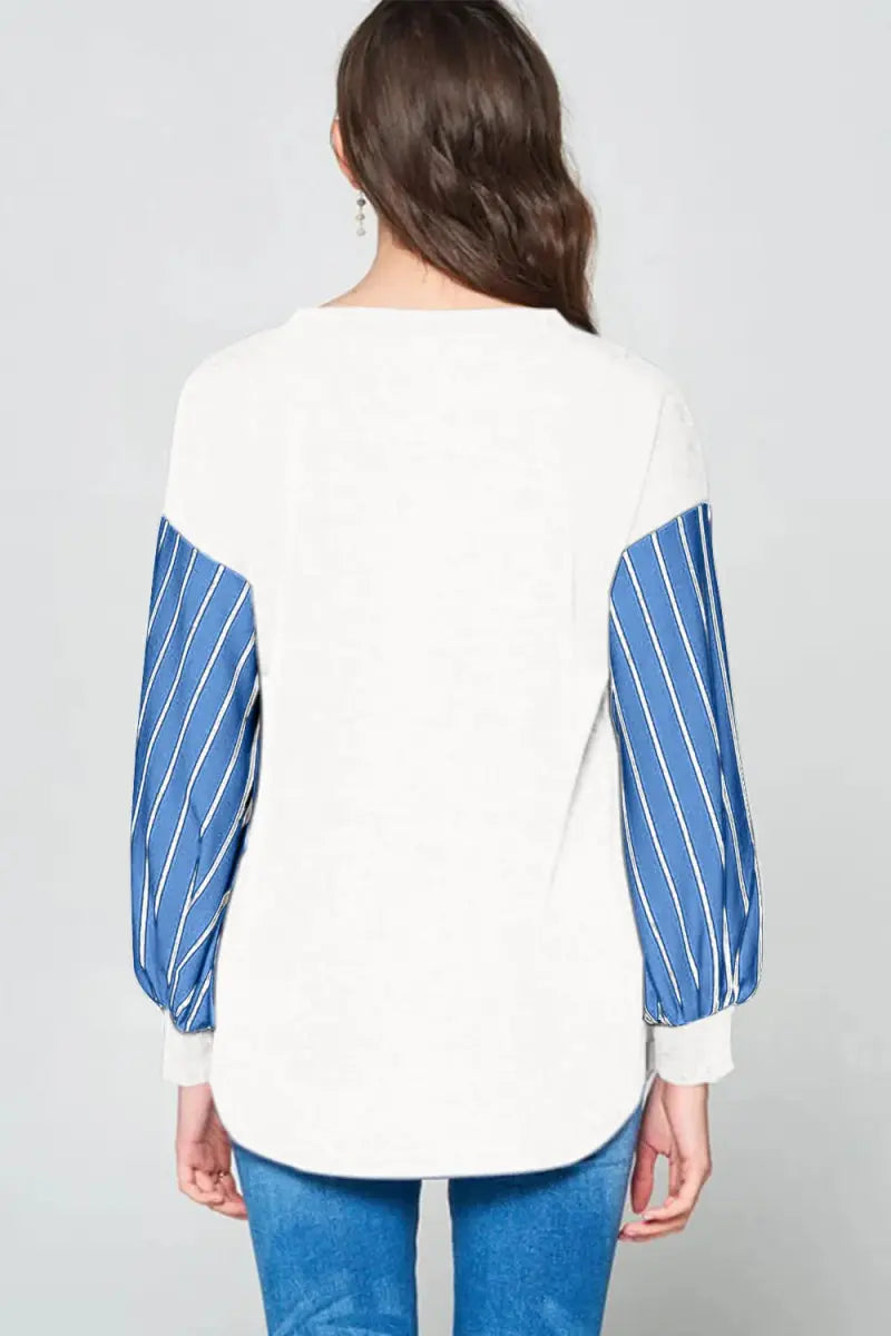 Super Lady Full Size French Terry Striped Long Sleeve Top - Love Salve